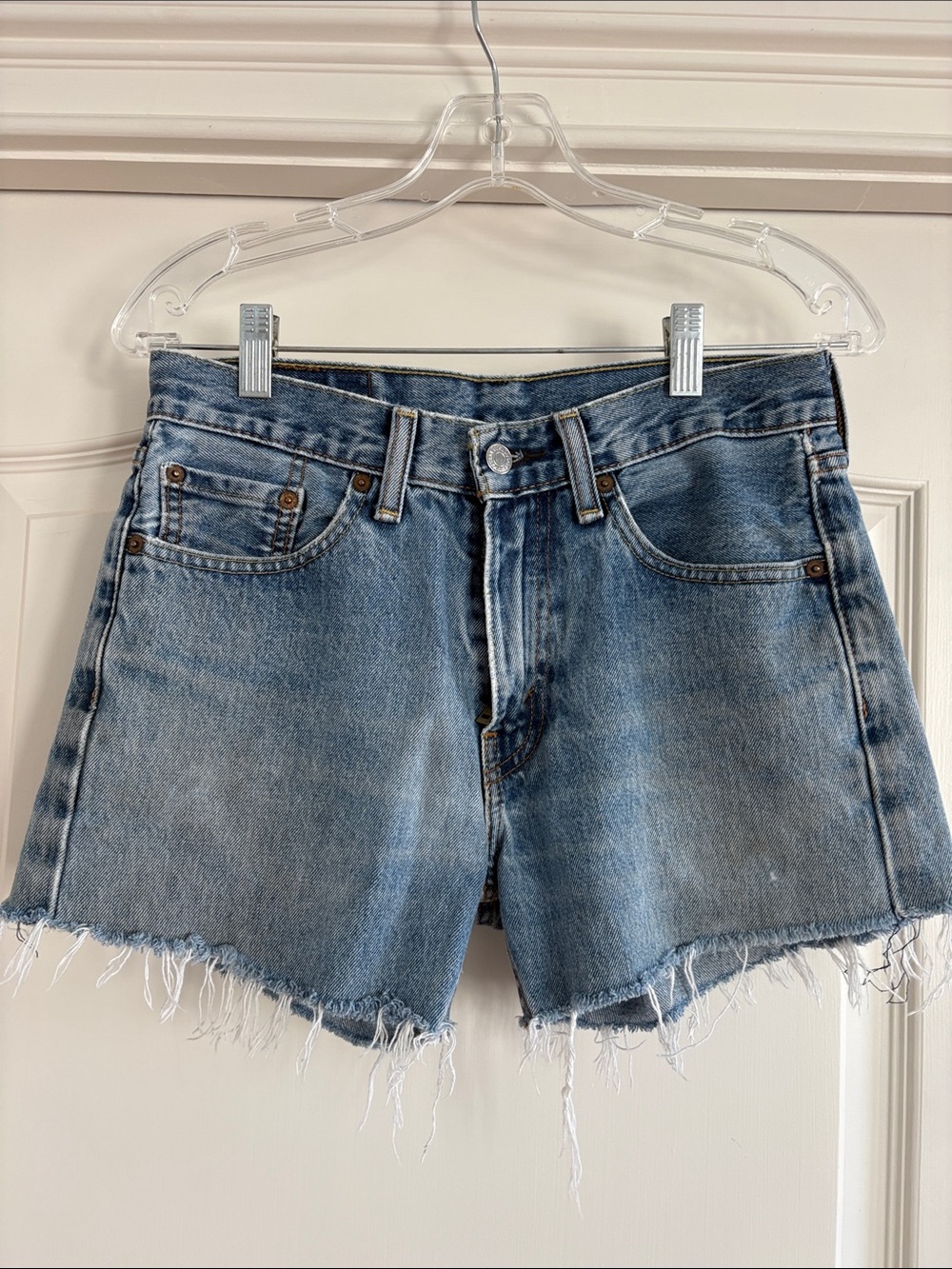 Levi's 505  Light Blue Frayed Hem Denim Shorts Woman’s Size 29 32